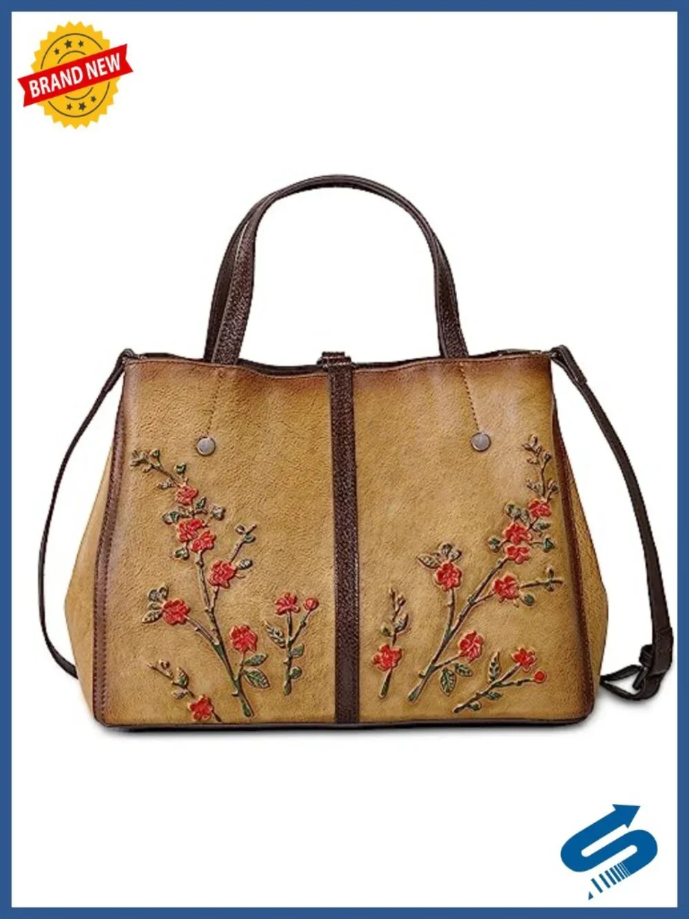 Genuine Leather Satchel Top Handle Crossbody Bag Vintage Embossed Hobo Handbag